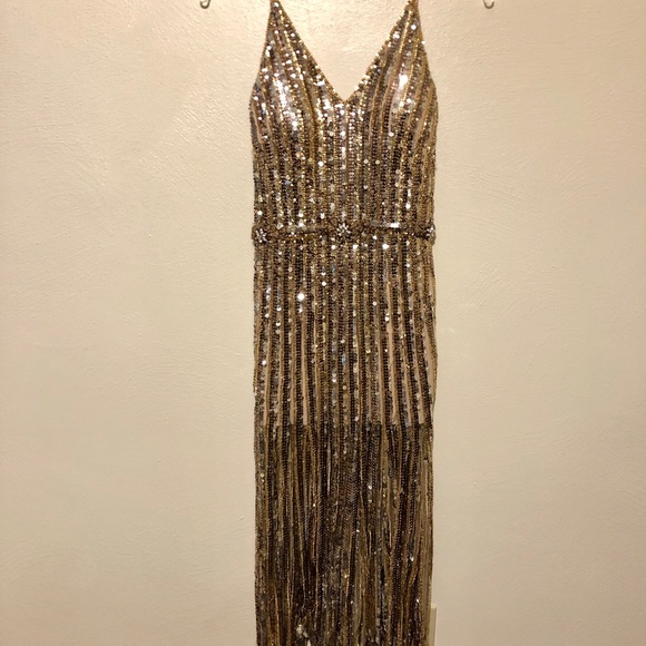 Prom Flapper Style Gold and Silver Fringe Dress - Picture 3 of 7